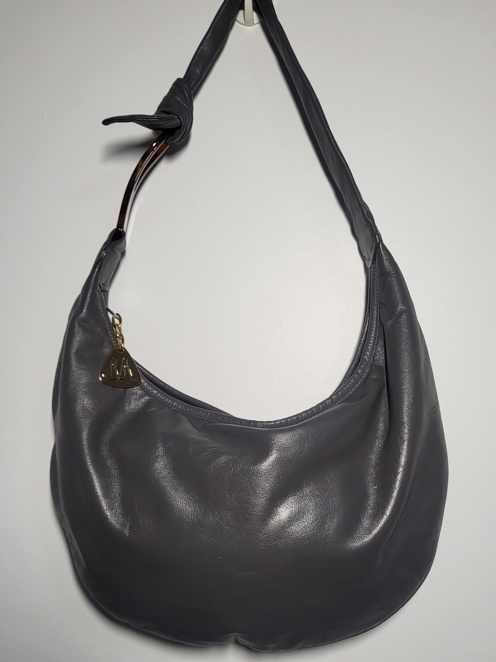 Sleek Dark Gray Hobo Shoulder Bag with Gold Charm